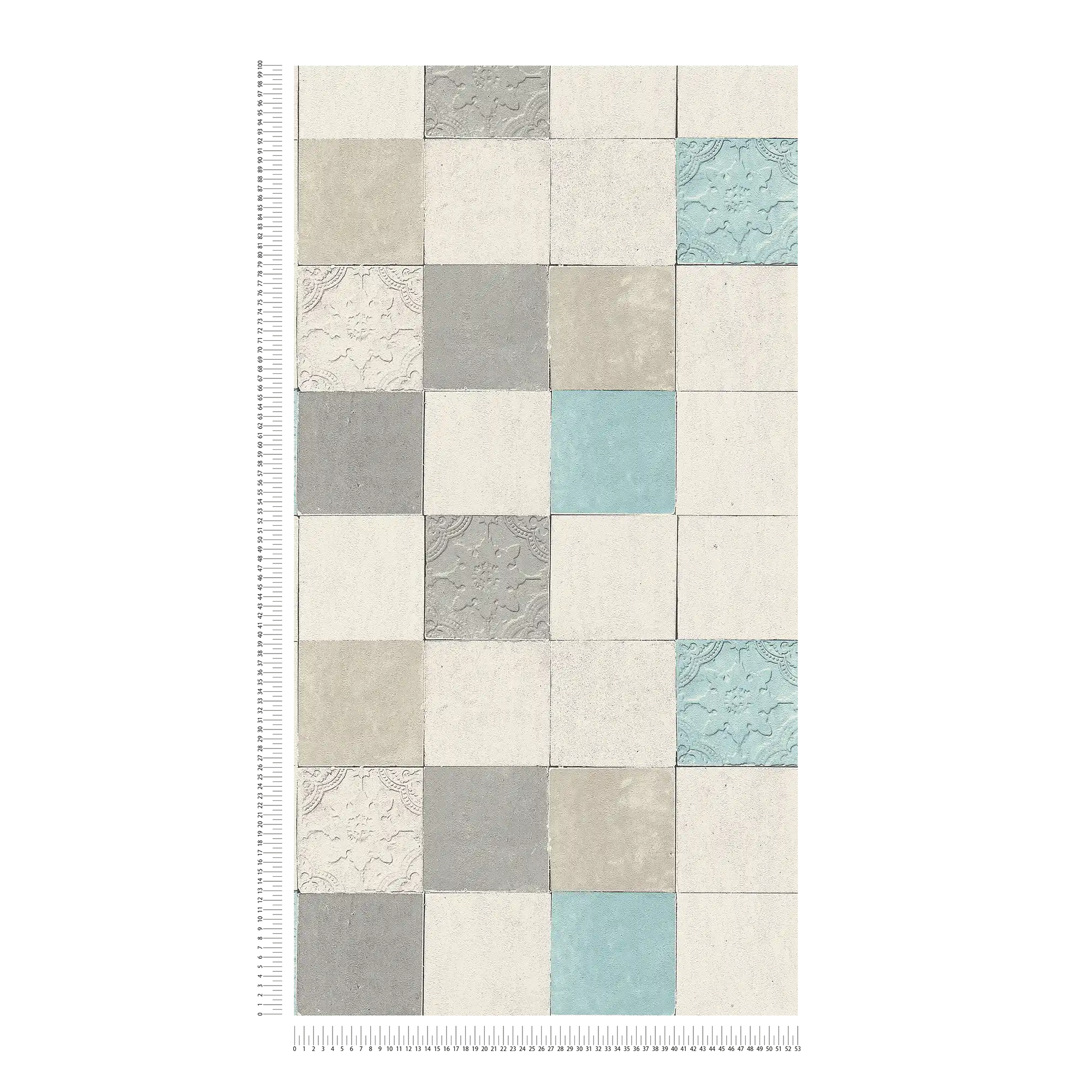             Carta da parati decorativa a mosaico - grigio, blu, crema
        