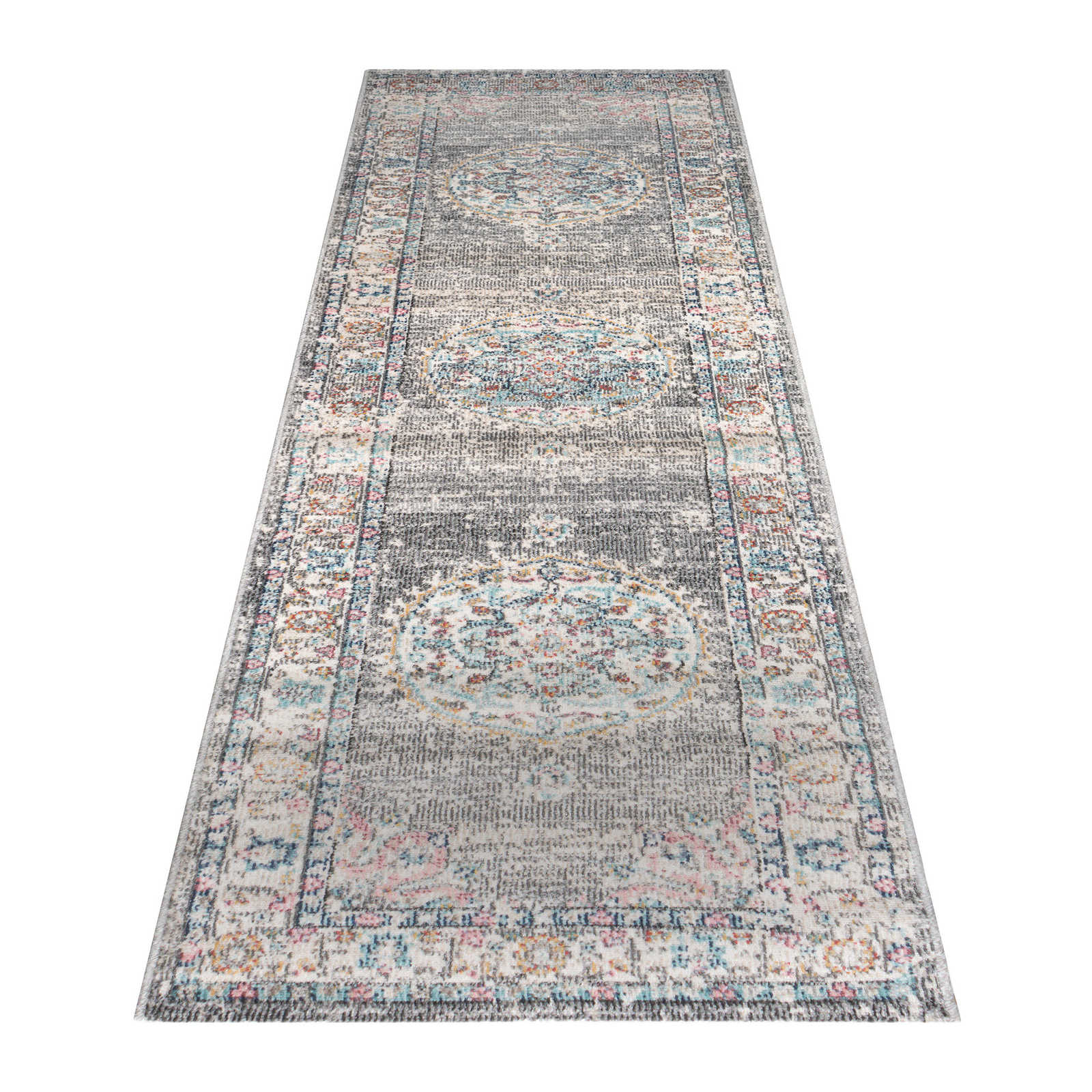 Grey flatweave carpet as runner - 300 x 80 cm
