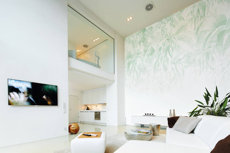             Mural de hojas tropicales, minimalista y natural - Verde, Blanco
        