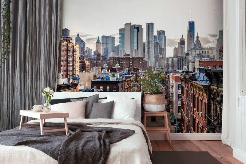             Papel pintado de Nueva York con el horizonte - marrón, gris, blanco
        