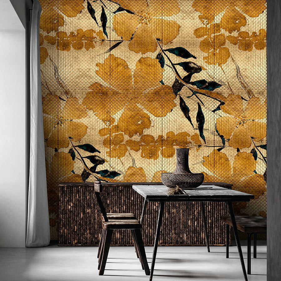         Odessa 1 - Metallic wall mural with cherry blossom pattern in gold
    