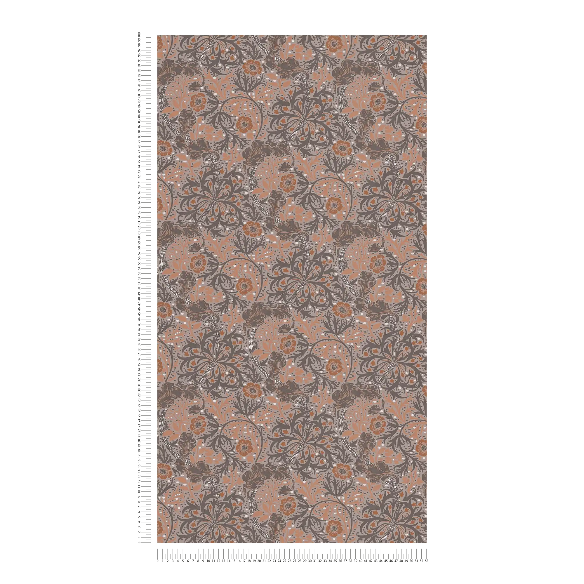             Wallpaper with flowers and vines floral & dotted - orange, grey, black
        
