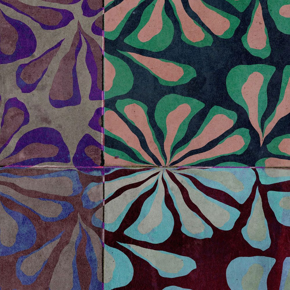             Photo wallpaper »nevio« - Colourful patchwork design in front of concrete plaster look - Matt, smooth non-woven fabric
        