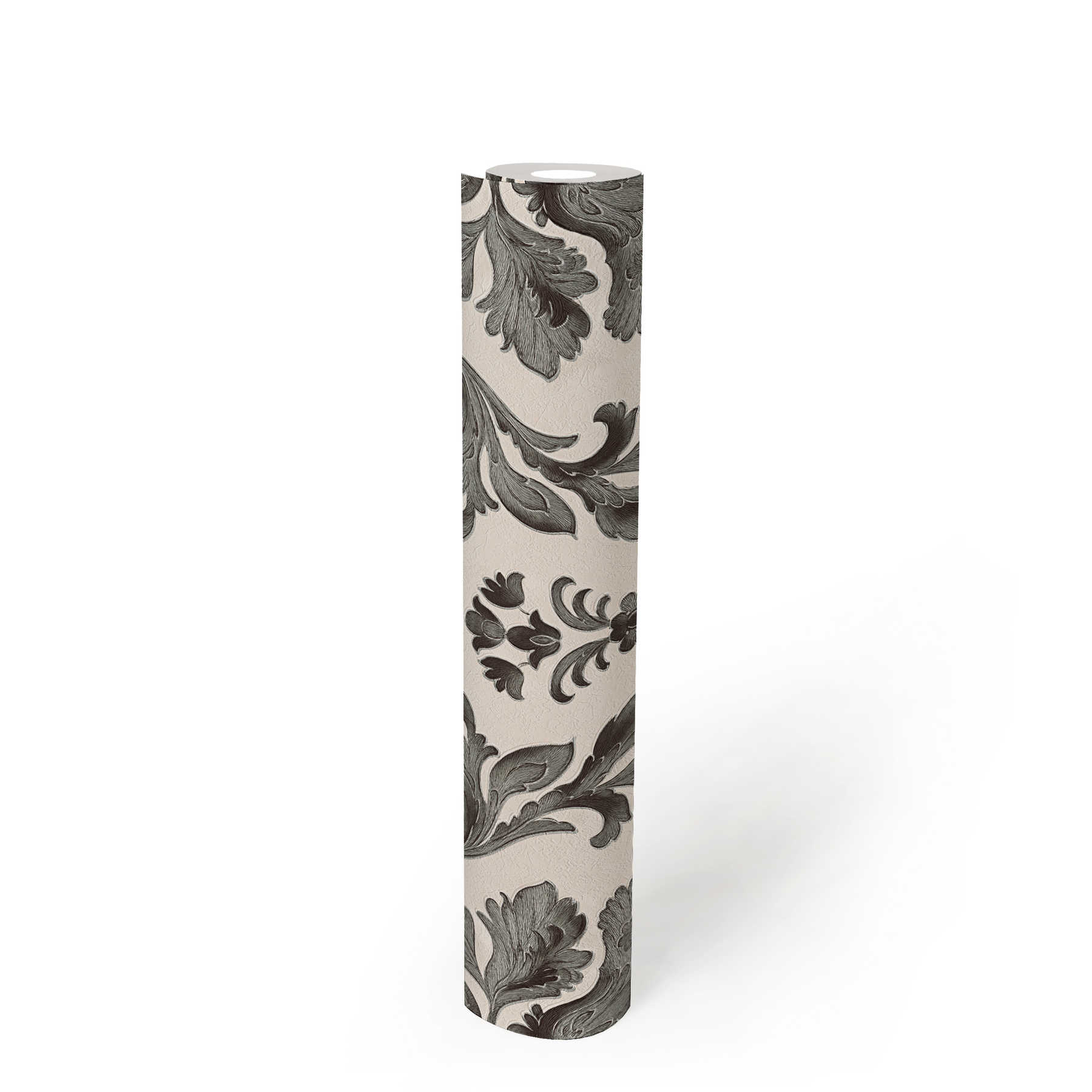             Papier peint avec ornements détaillés de style floral - noir, blanc
        