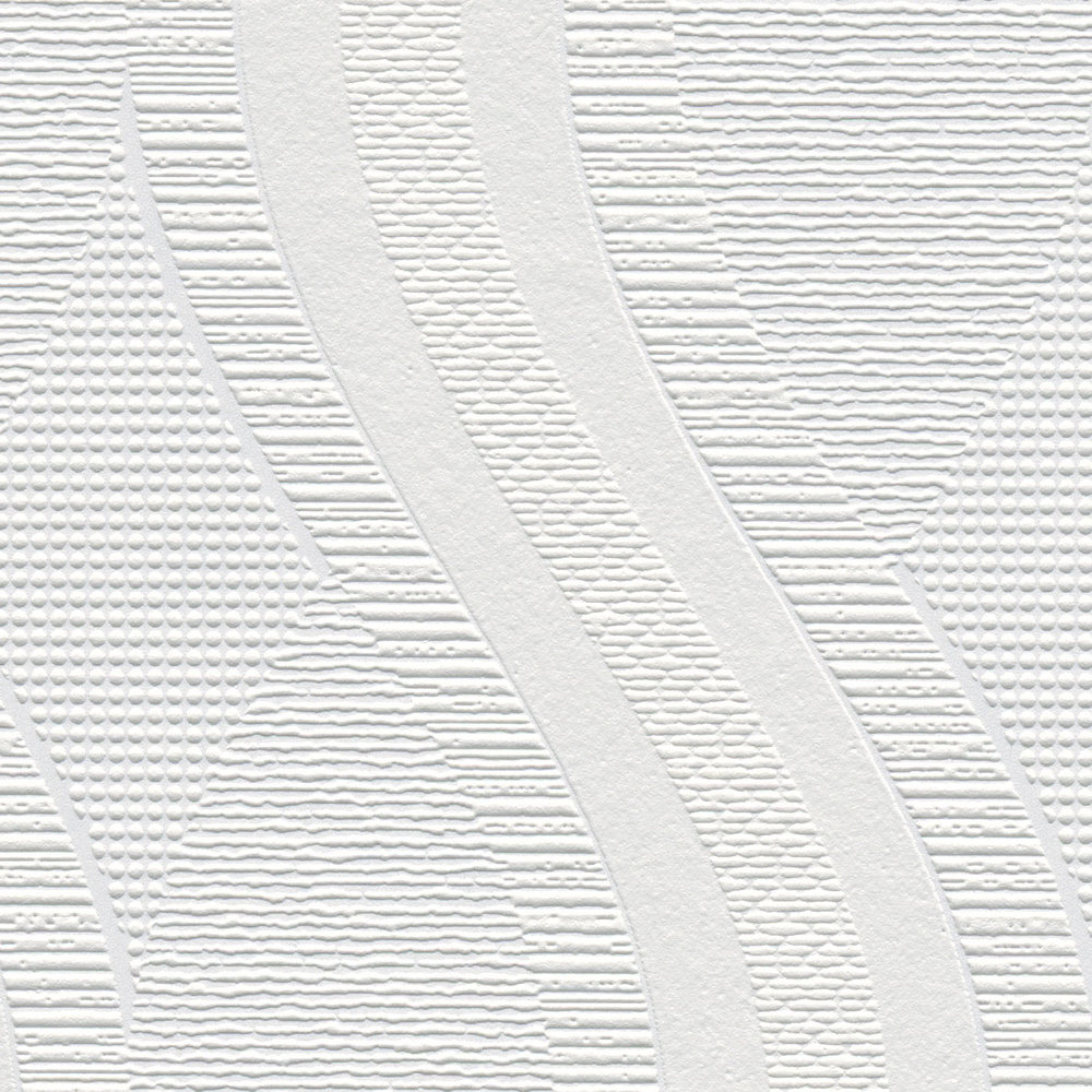             Papel pintado con diseño de líneas en estilo retro - pintable, blanco
        