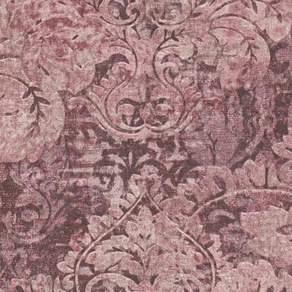             Vintage behang met used look ornamenten - roze
        