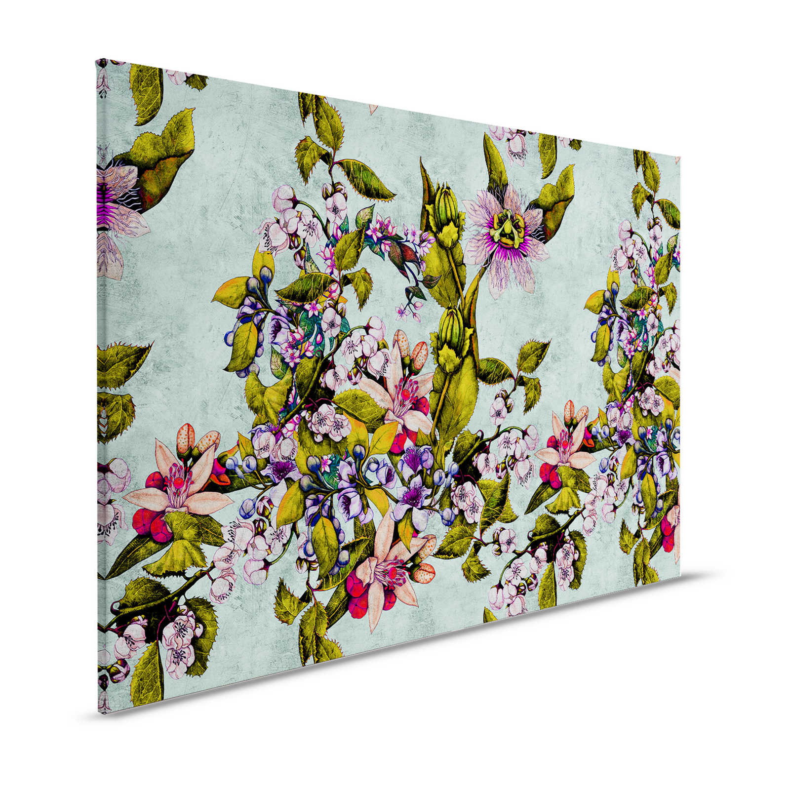 Tropical Passion 2 - Canvas painting with flowers and buds - 1.20 m x 0.80 m

