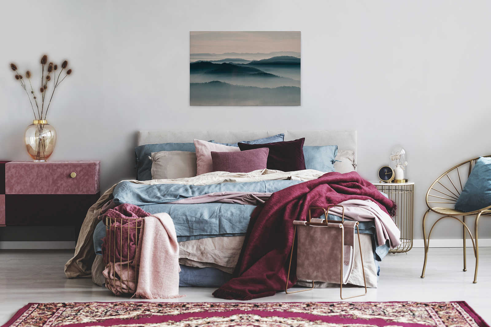             Horizon 1 - Canvas painting with fog landscape, nature Sky Line in cardboard structure - 0.90 m x 0.60 m
        