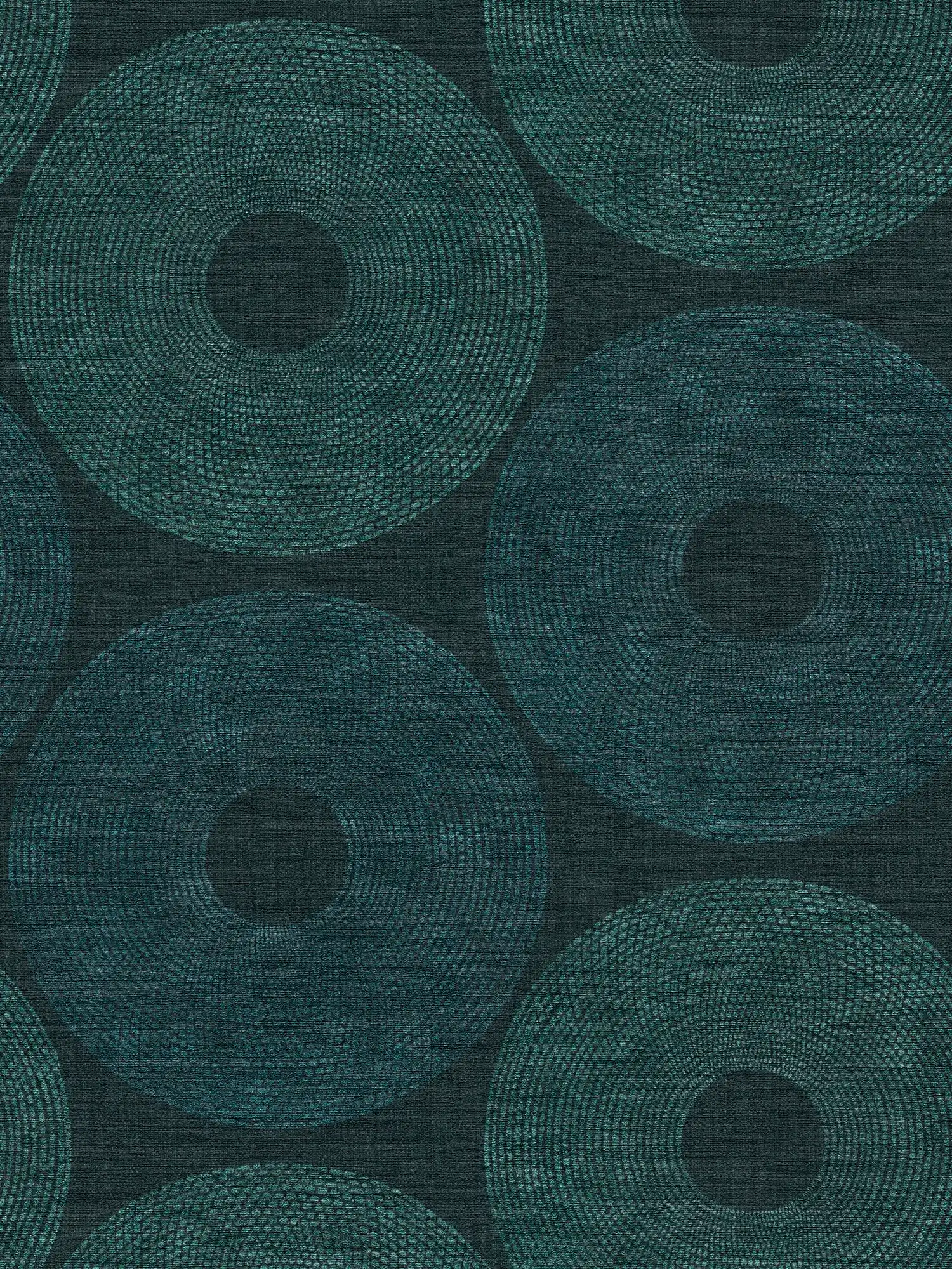 Ethno wallpaper circles with structure design - green, metallic
