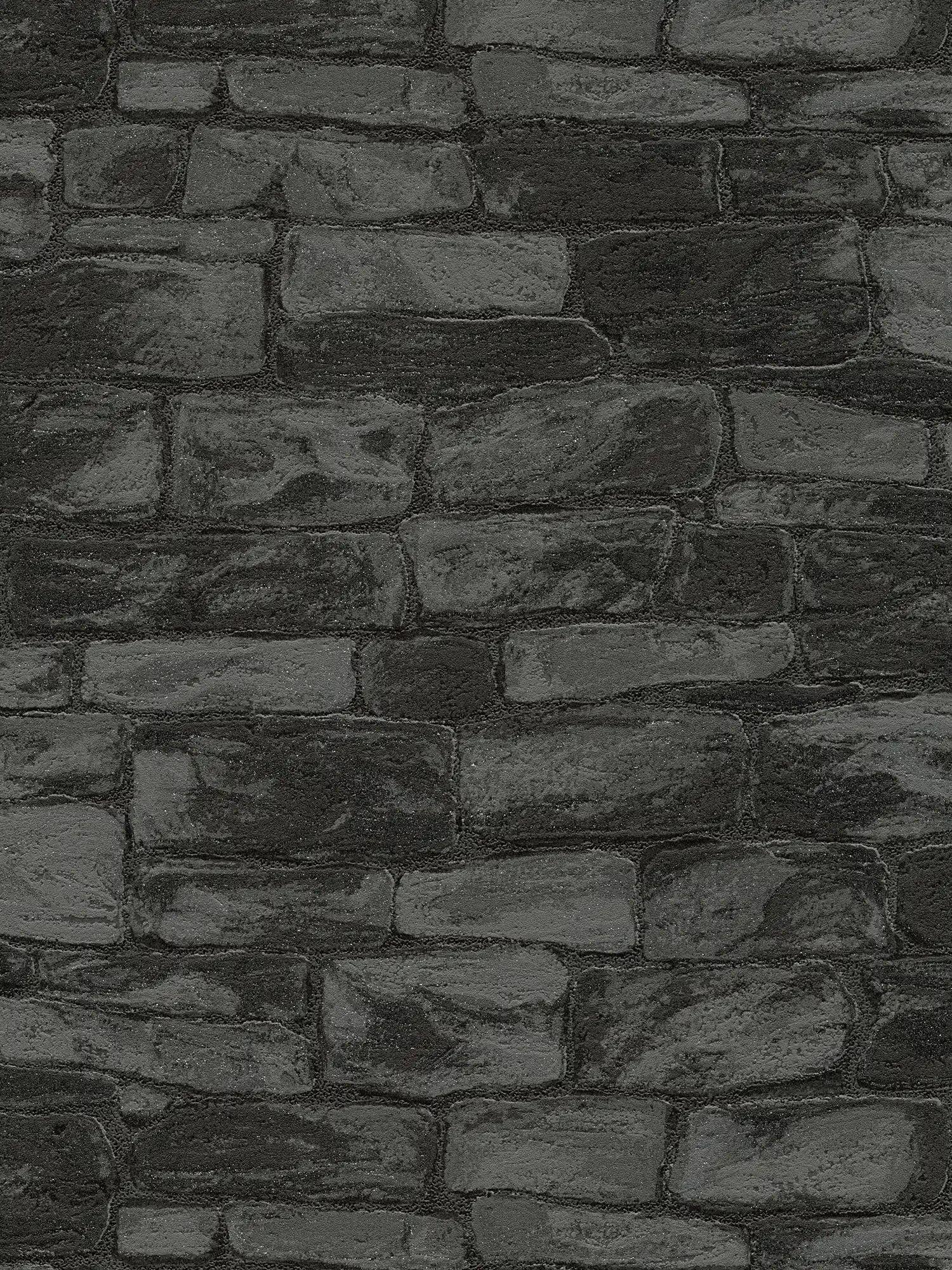 Wallpaper stone look with 3D texture pattern - black
