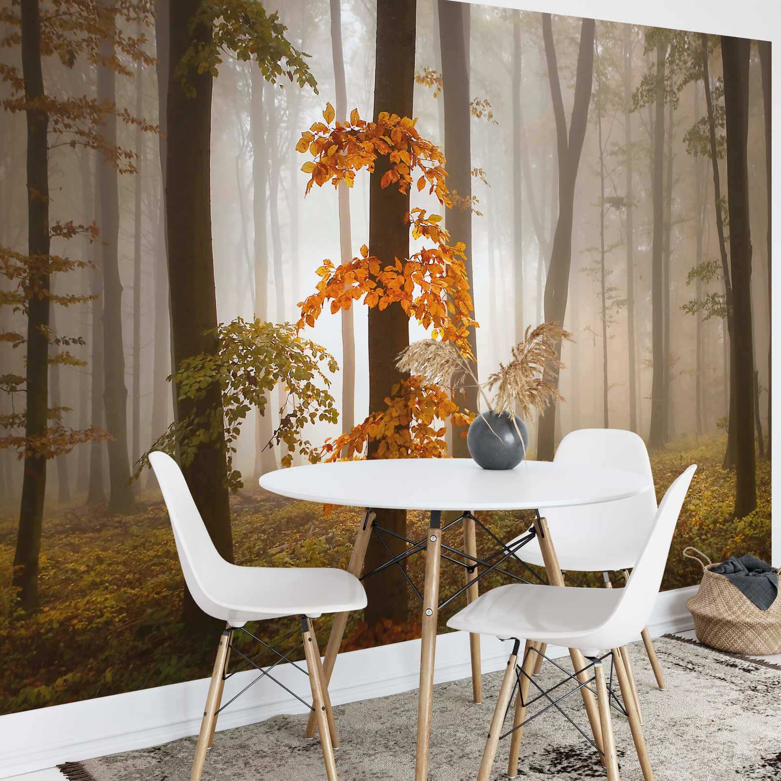             Papier peint Forêt en automne avec brouillard - orange, marron
        