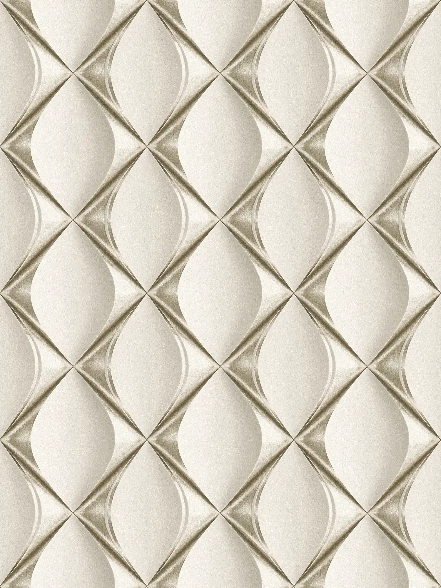 Carta da parati 3D bianco-argento con design retrò - grigio, metallizzato, beige
