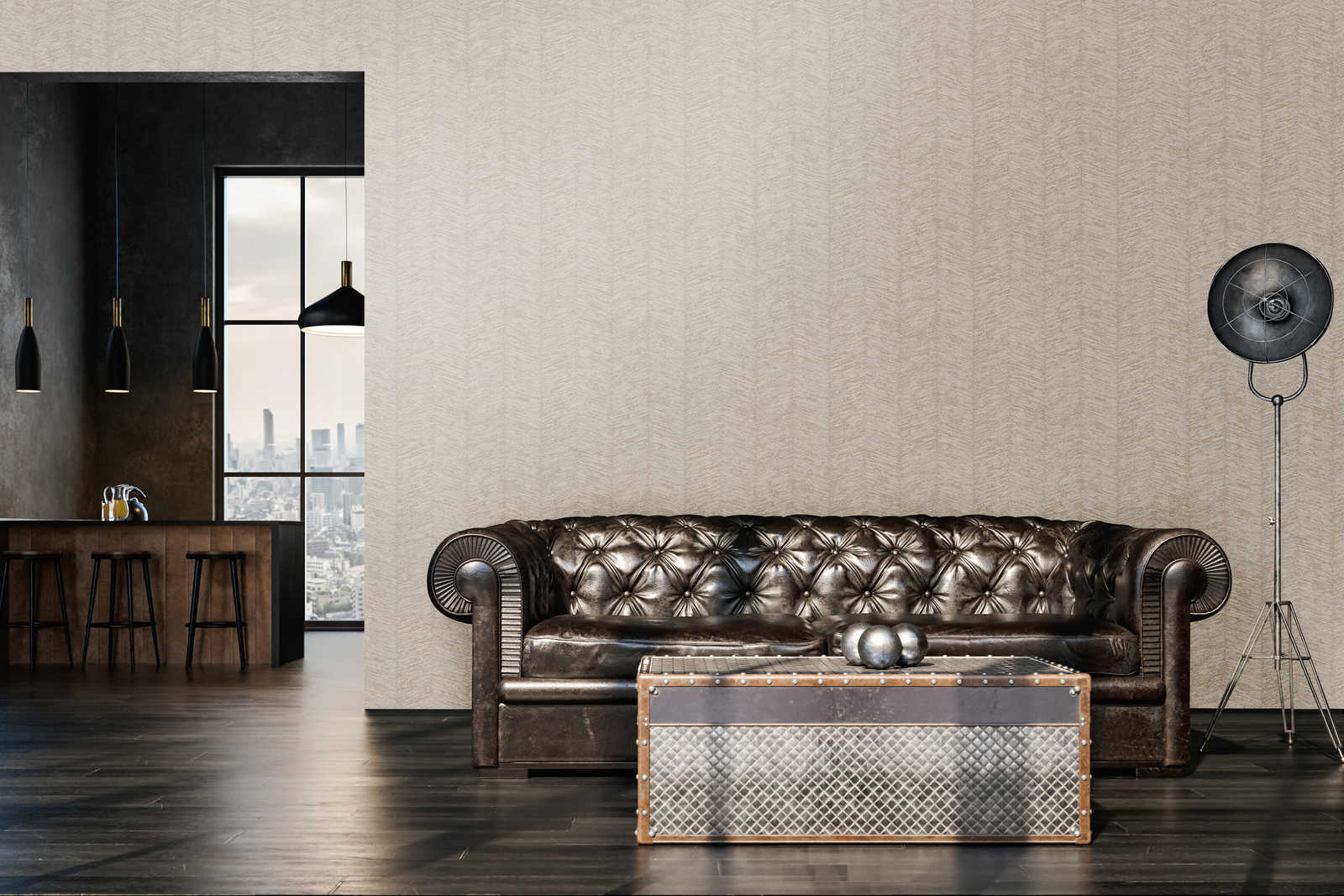             Textured wallpaper ethnic design with stripe effect - cream, metallic, beige
        