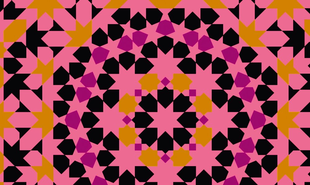             Fotomurali rosa con motivo a mosaico in stile grafico
        