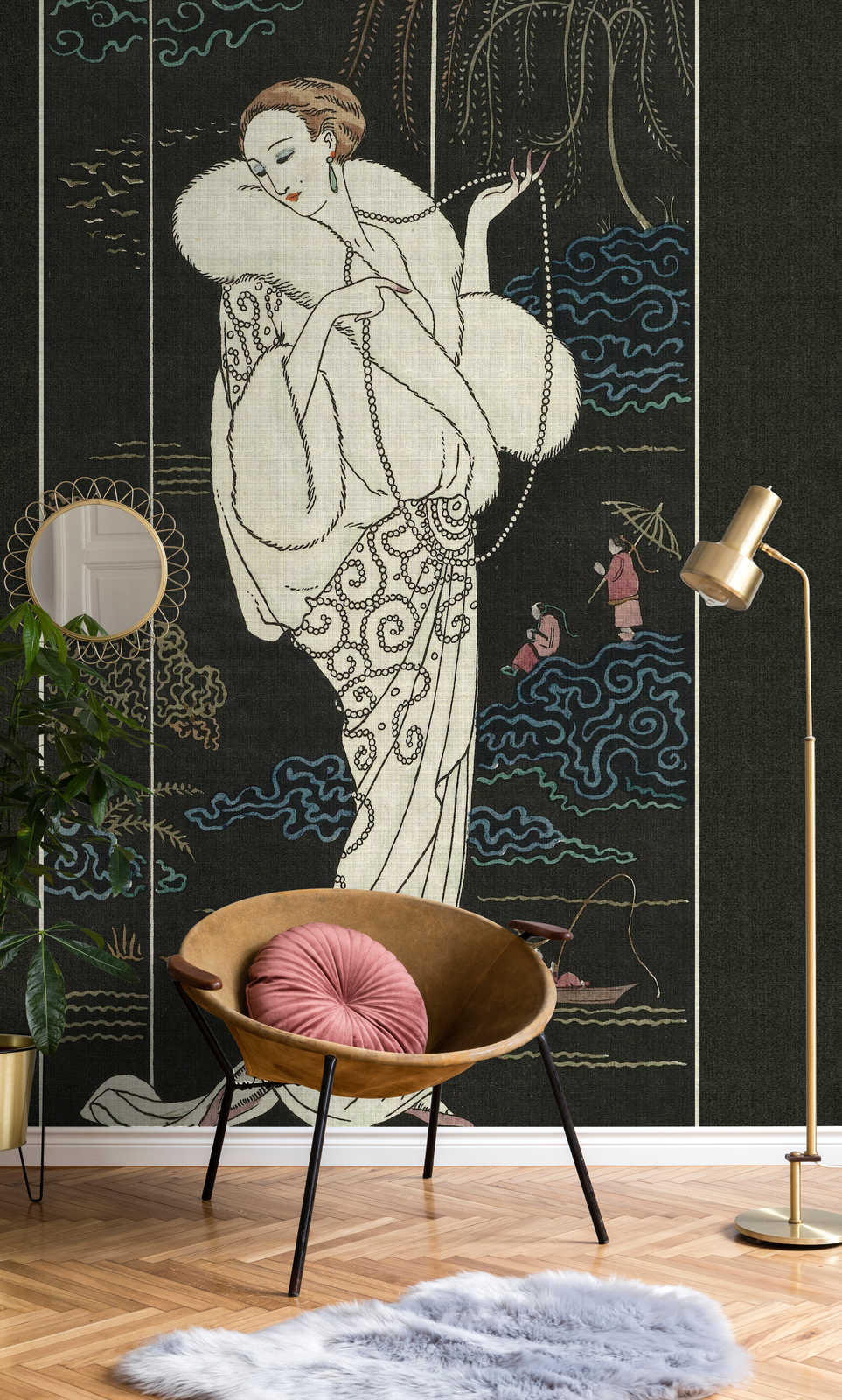             Adlon 3 - Mural de pared Dama de piel de diseño asiático
        
