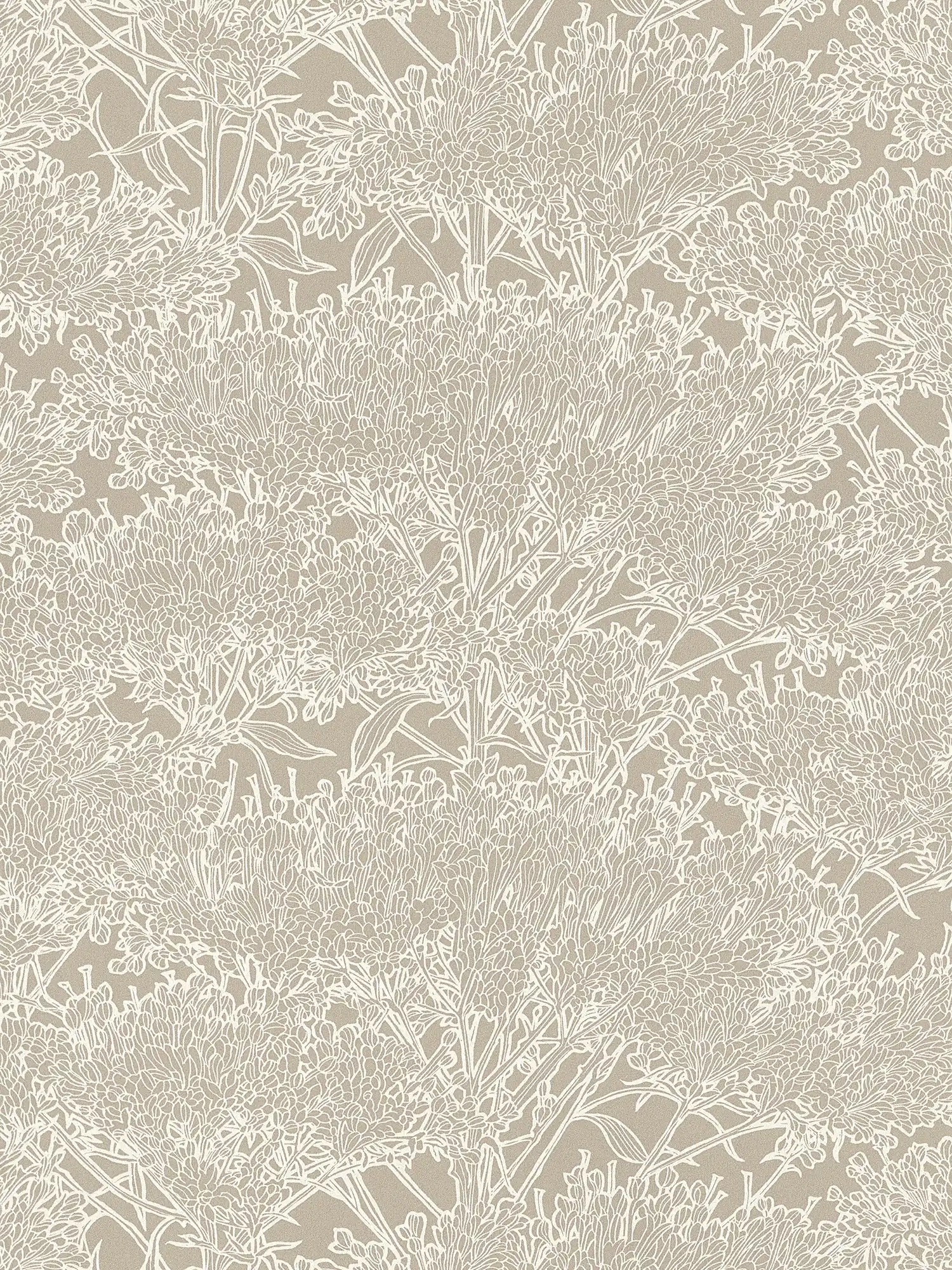 Mediterranean wallpaper sand colours with floral pattern - grey, silver, beige
