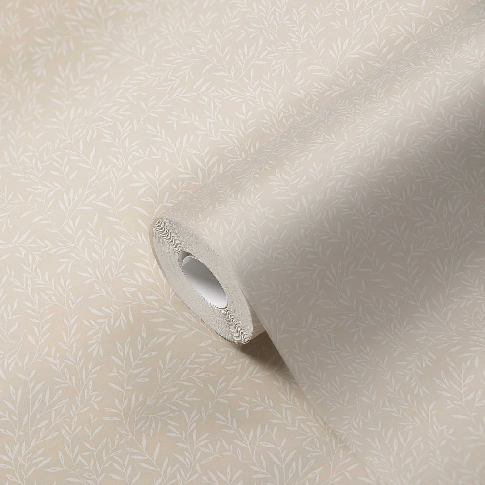             Country house wallpaper with tendril pattern - beige, white
        