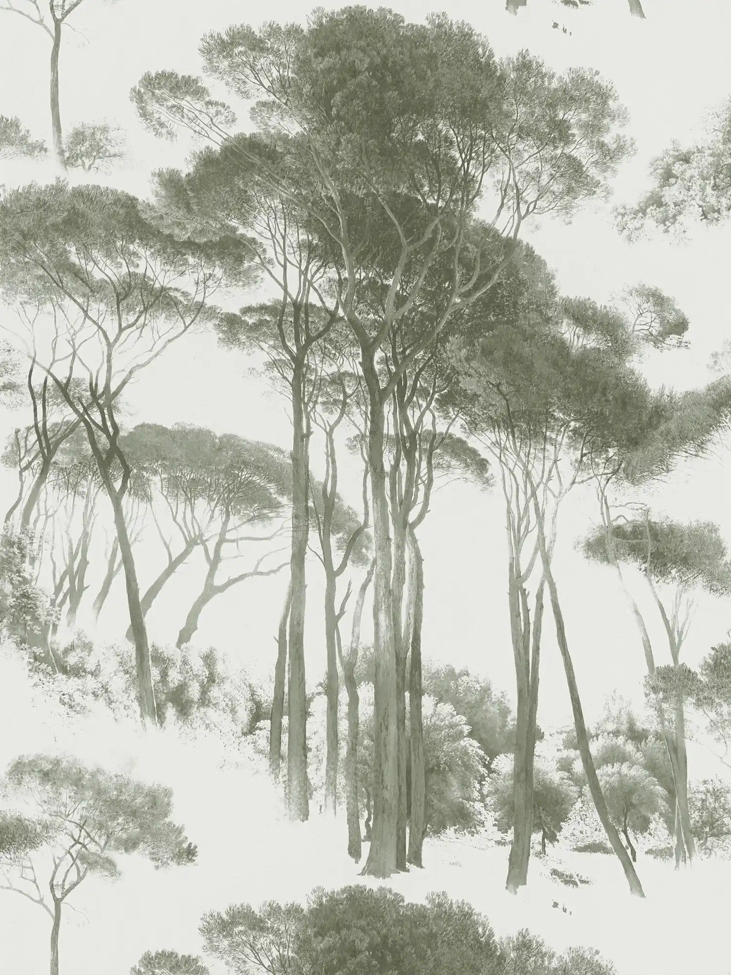 Papier peint paysage de forêt stylisé - vert, blanc
