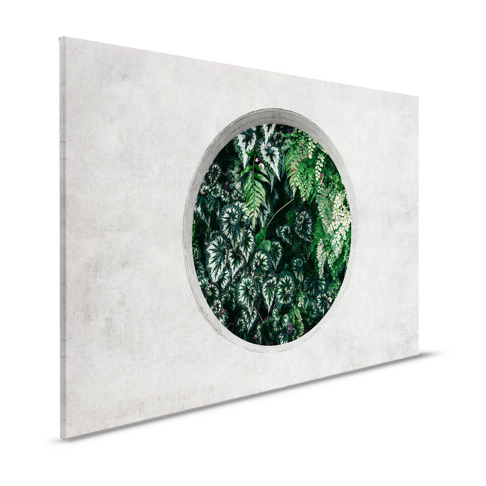 Deep Green 1 - Canvas schilderij Raam Rond met Jungle Planten - 1,20 m x 0,80 m
