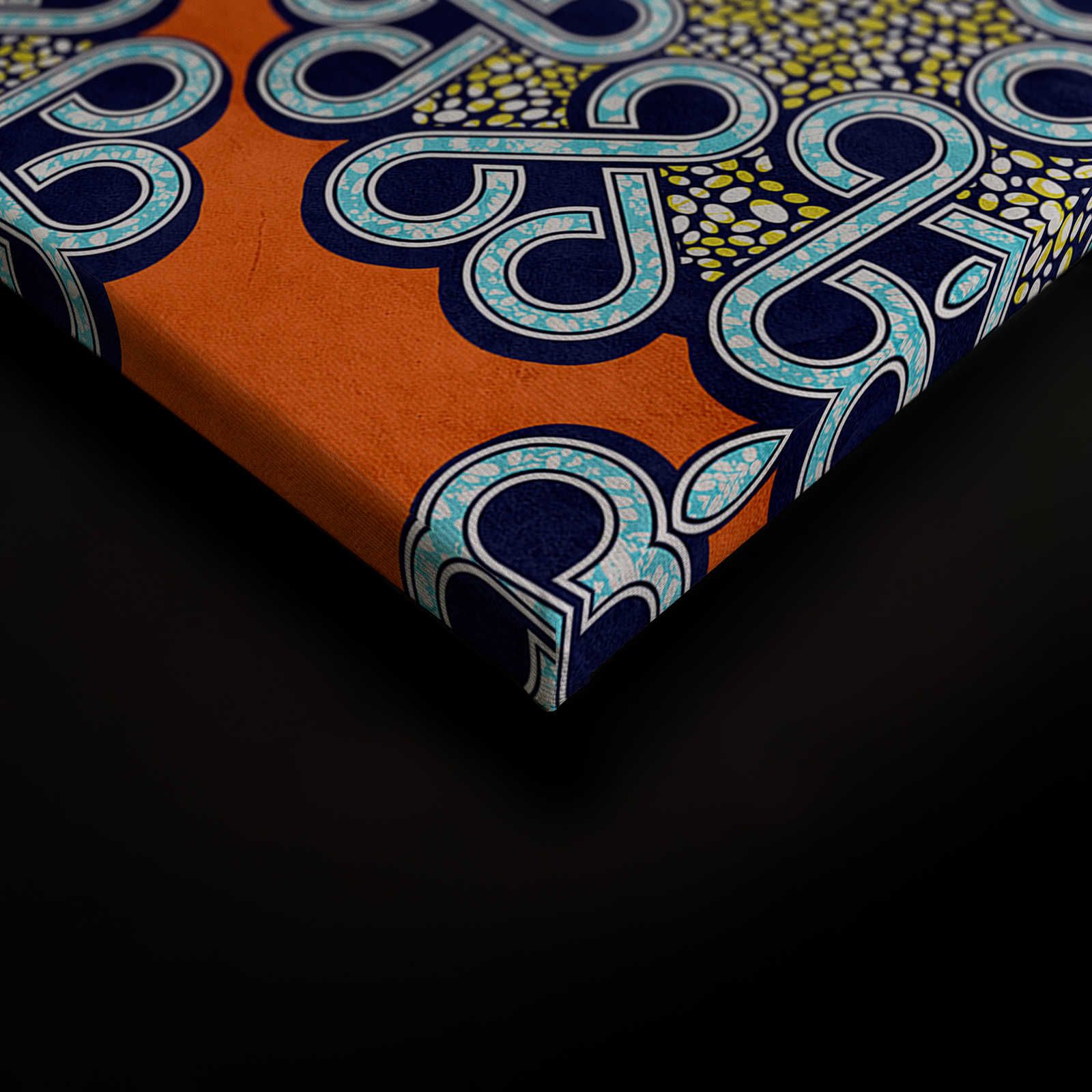             Dakar 2 - Toile africaine tissu de cire motif orange, bleu - 0,90 m x 0,60 m
        