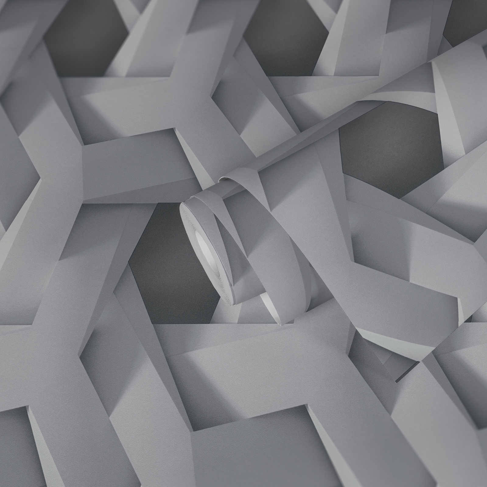             Carta da parati 3D con motivo grafico grigio e effetto cemento - grigio
        