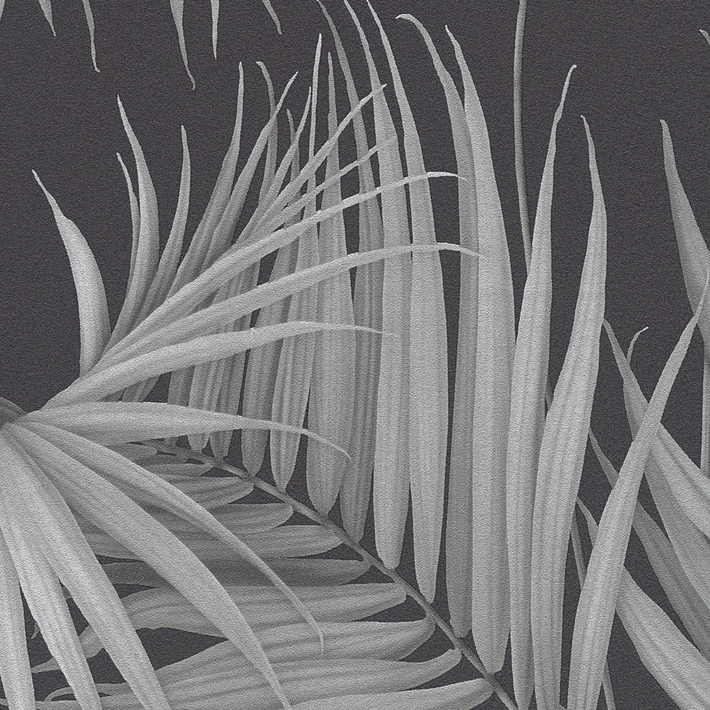             Papier peint tropical avec feuilles de fougères - gris, noir
        