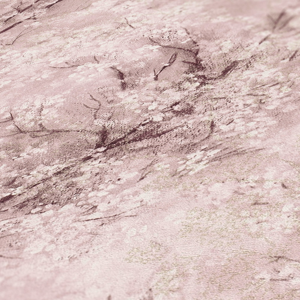             papel pintado efecto flor de cerezo - rosa, marrón, blanco
        