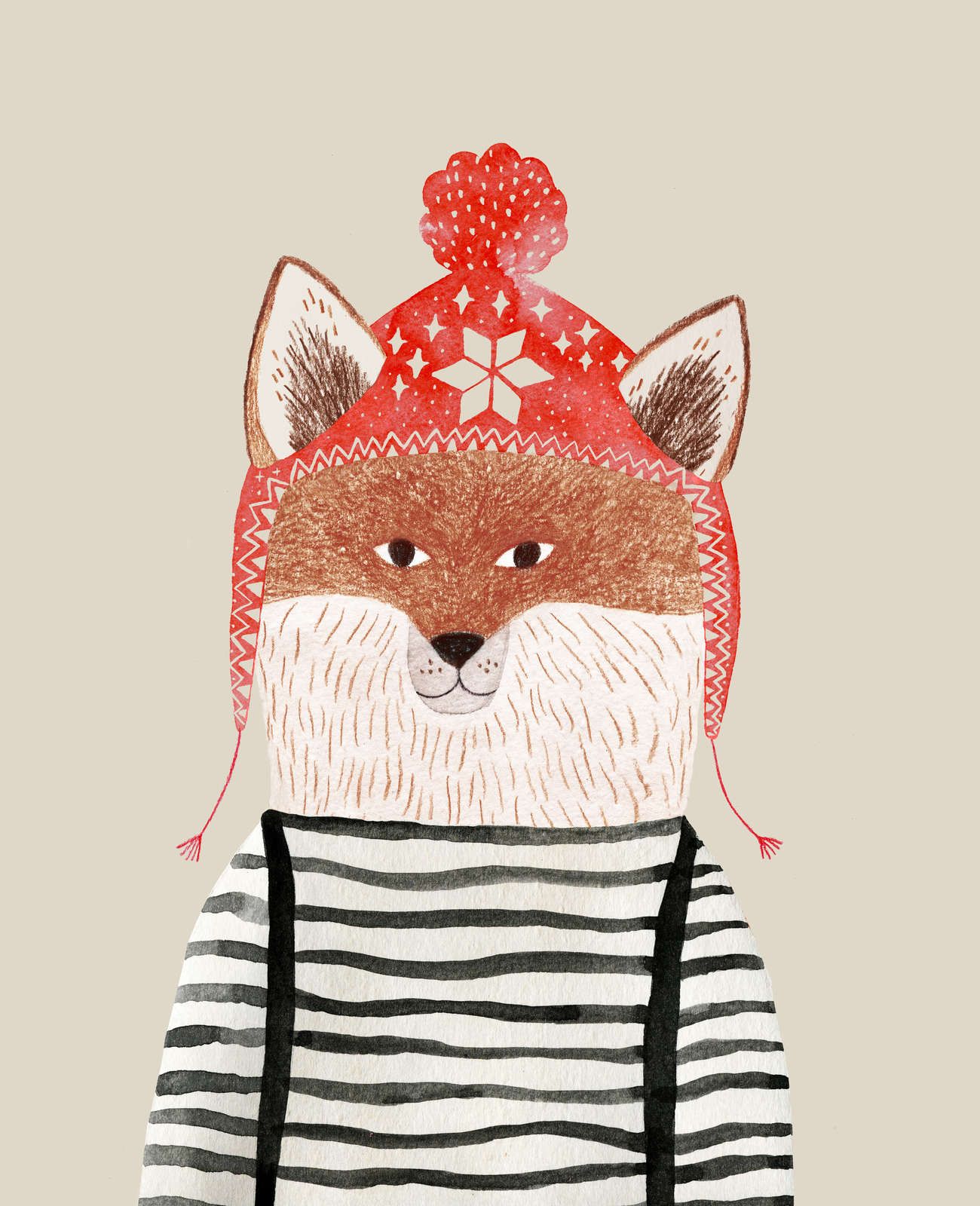             Fox with pom-pom hat mural - Smooth & slightly shiny non-woven
        