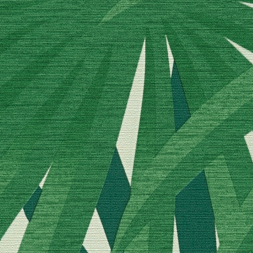             Carta da parati tropicale con disegno della giungla e lucentezza metallica - verde, metallica, bianca
        
