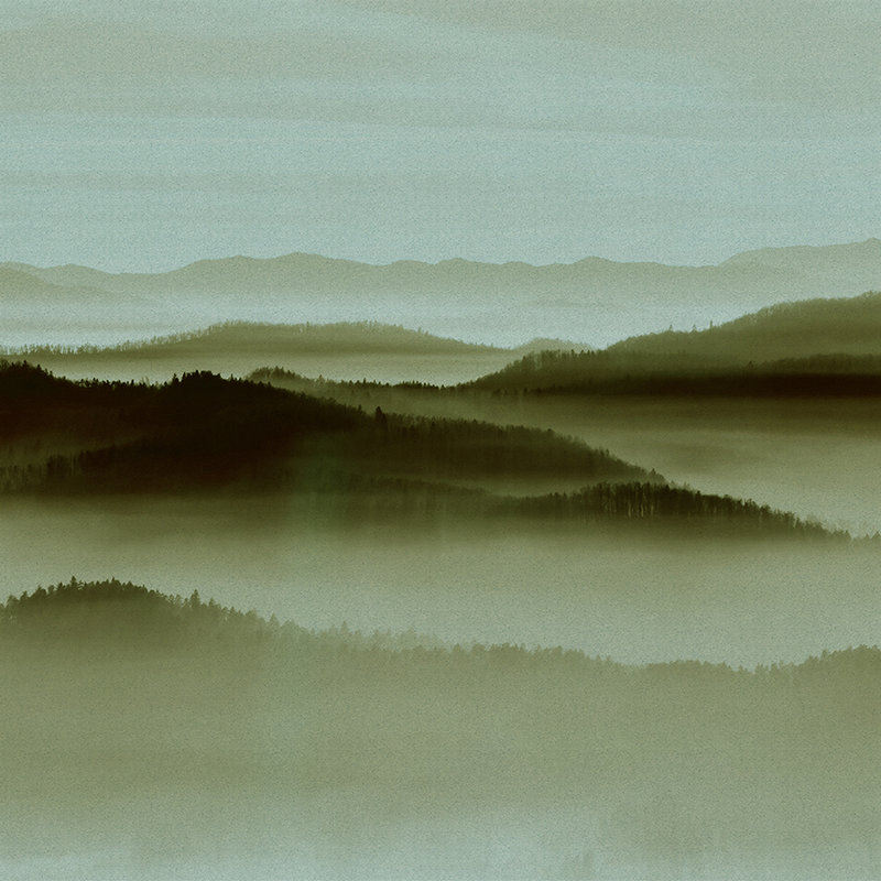 Horizon 2 - Cardboard Structured Wallpaper with Fog Landscape, Nature Sky Line - Beige, Green | Matt Smooth Non-woven
