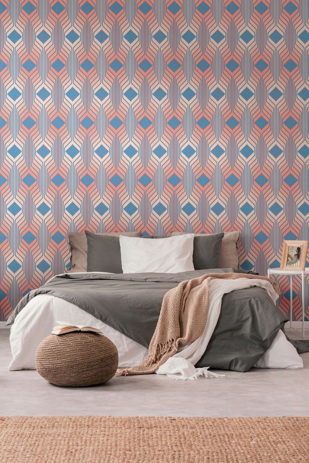             Abstract Retro Style Diamond Pattern - Blue, Red, Pink
        