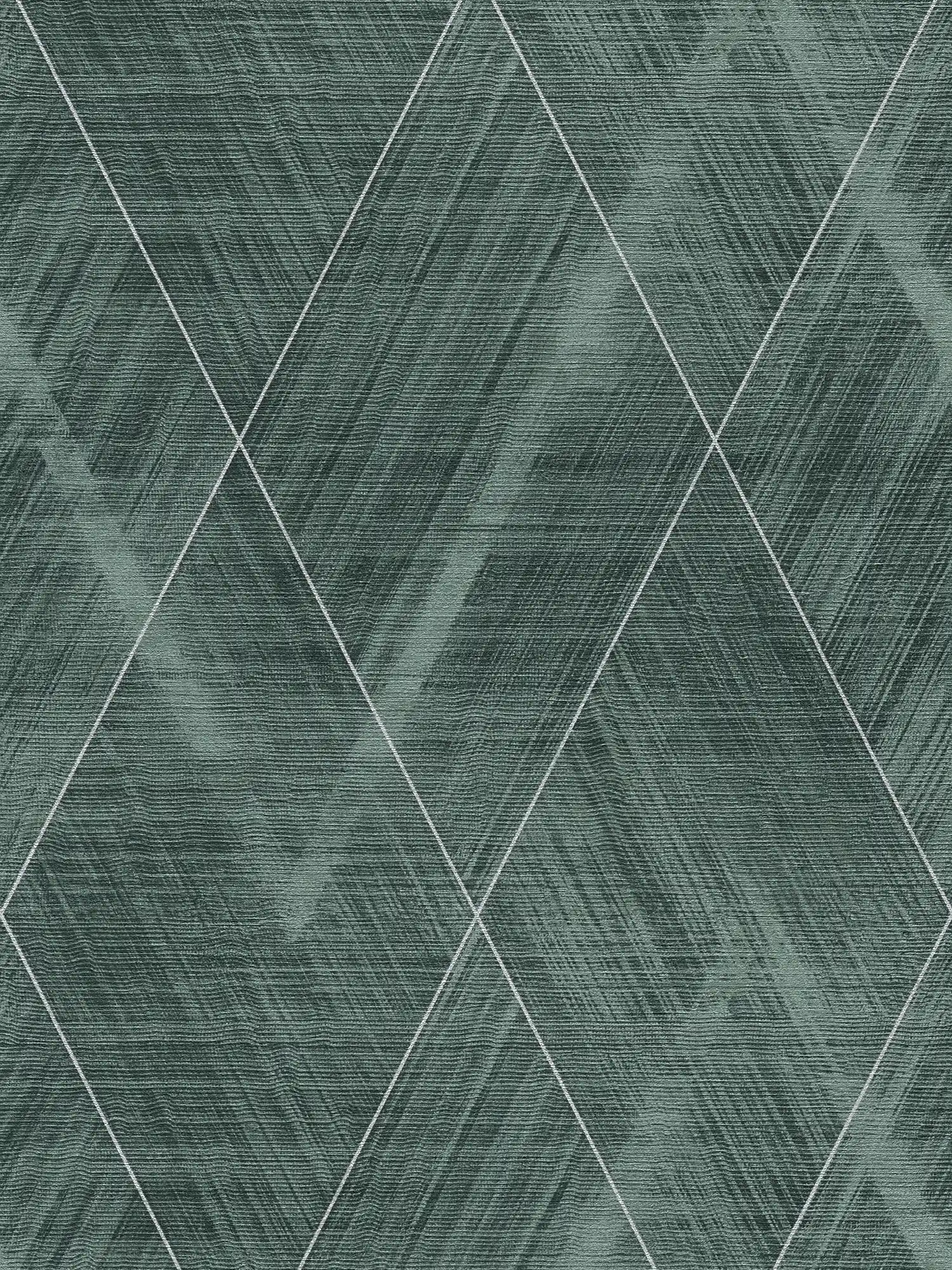         Papier peint losange avec aspect textile chiné - métallique, vert
    