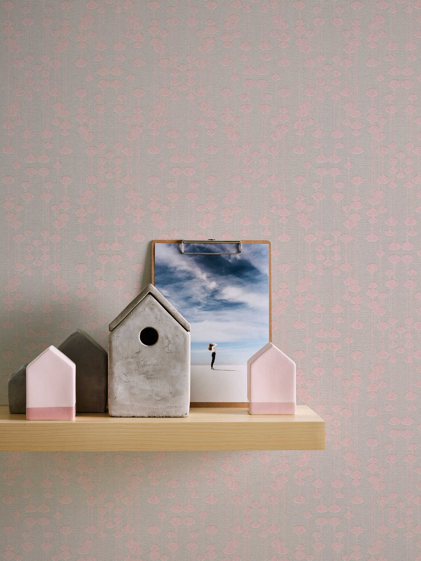             Retro wallpaper non-woven, matt & gloss effect - beige, pink
        