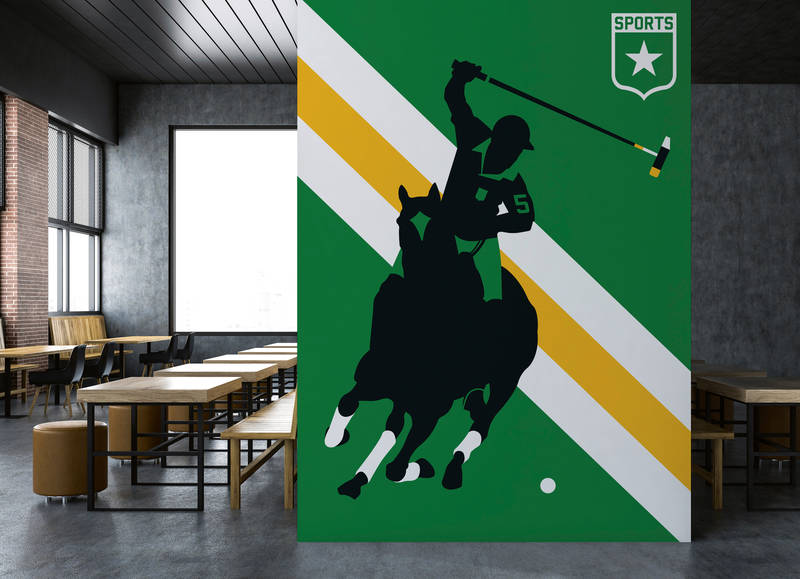             Muurschildering Sport Paarden Polo Motief Speler Icoon
        