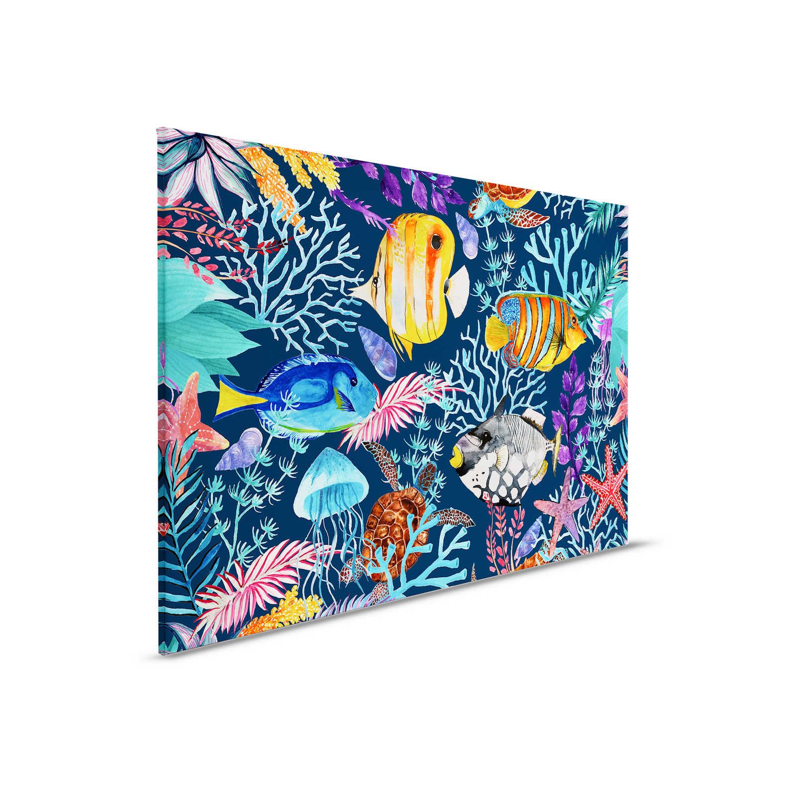 Onderwater Canvas Schilderij met kleurrijke vissen en zeesterren - 0,90 m x 0,60 m
