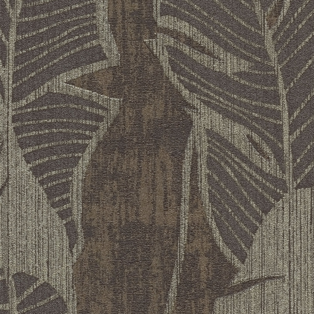             Bloemrijkpatroon behang met jungle design - bruin, grijs, zwart
        