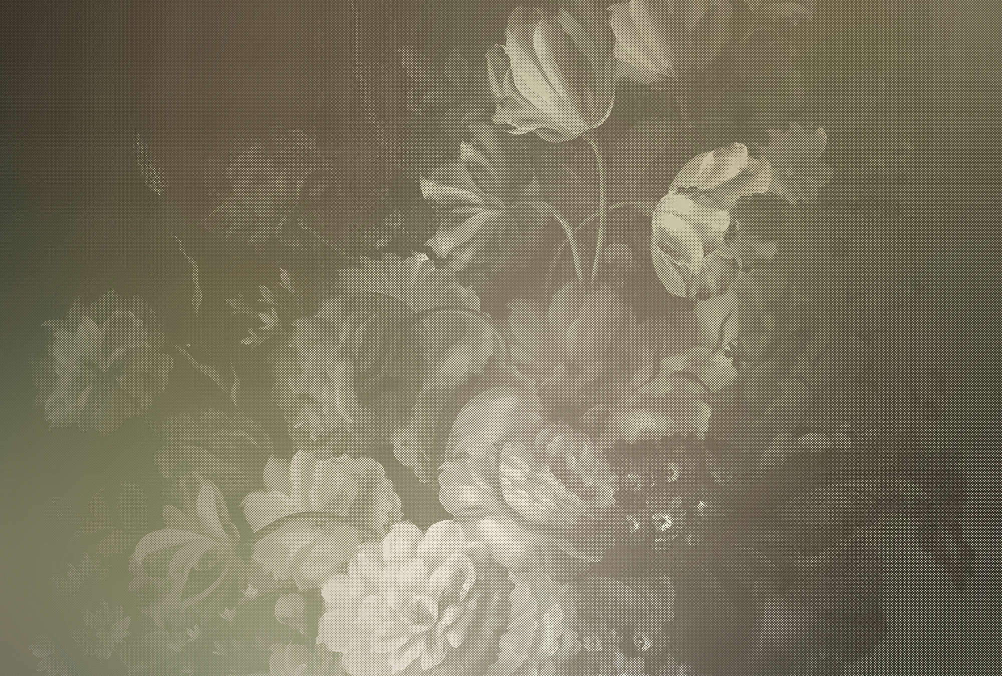             Hollandse pastel 4 - Digital behang kunstig bloemenboeket Hollandse stijl - Taupe | structuur non-woven
        
