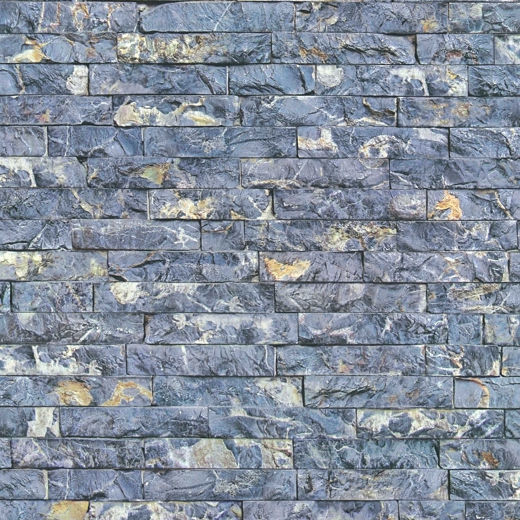 Wallpaper stone look with 3D masonry quartz stone - blue, grey
