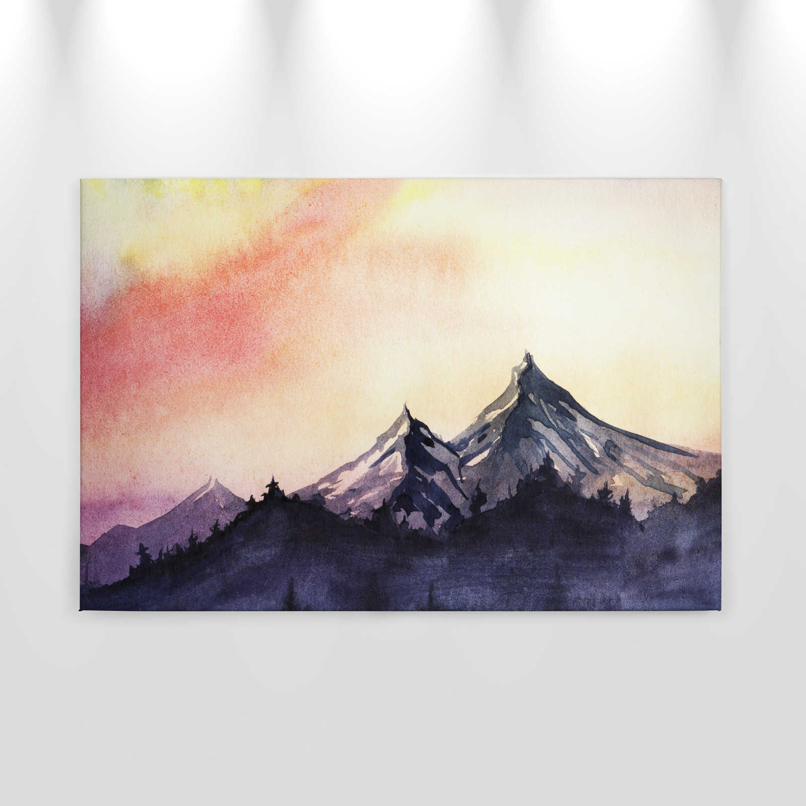             Canvas wand met berglandschap in aquarelstijl - 0,90 m x 0,60 m
        