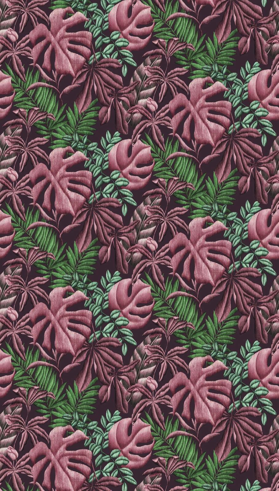            Floral non-woven wallpaper with leaves fern & banana leaves - pink, green, turquoise
        