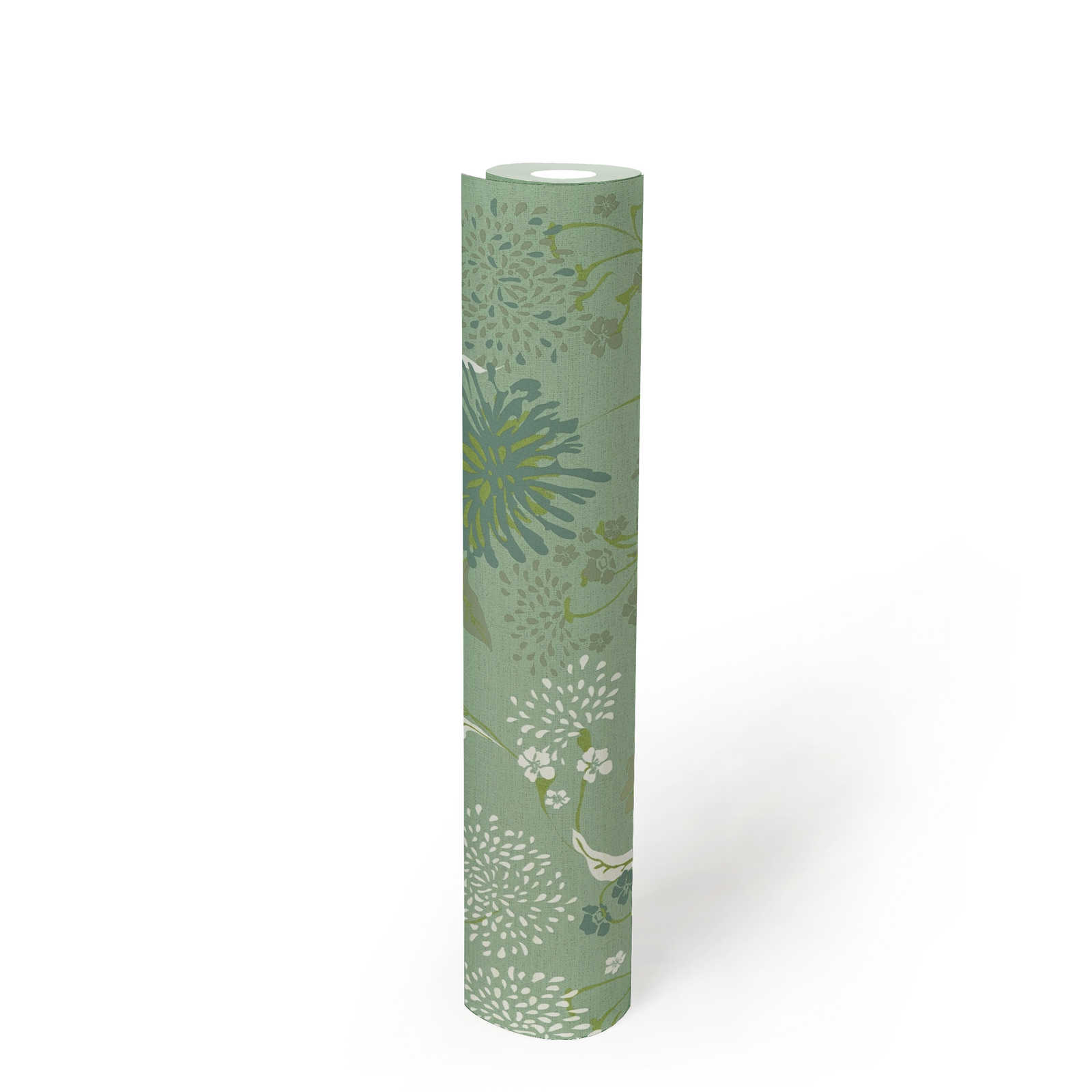             Papier peint intissé avec motif floral de pissenlits - vert, blanc
        
