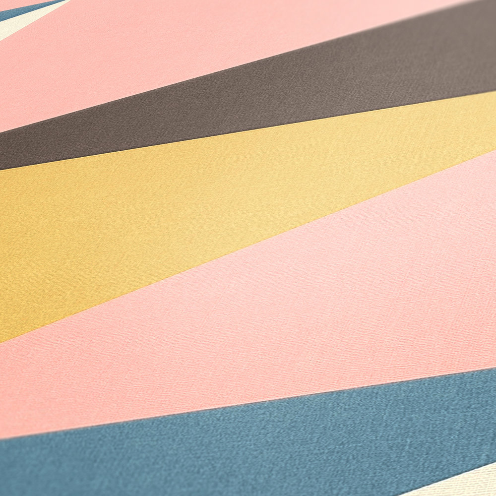             Non-woven wallpaper with colour block design - blue, yellow, pink
        
