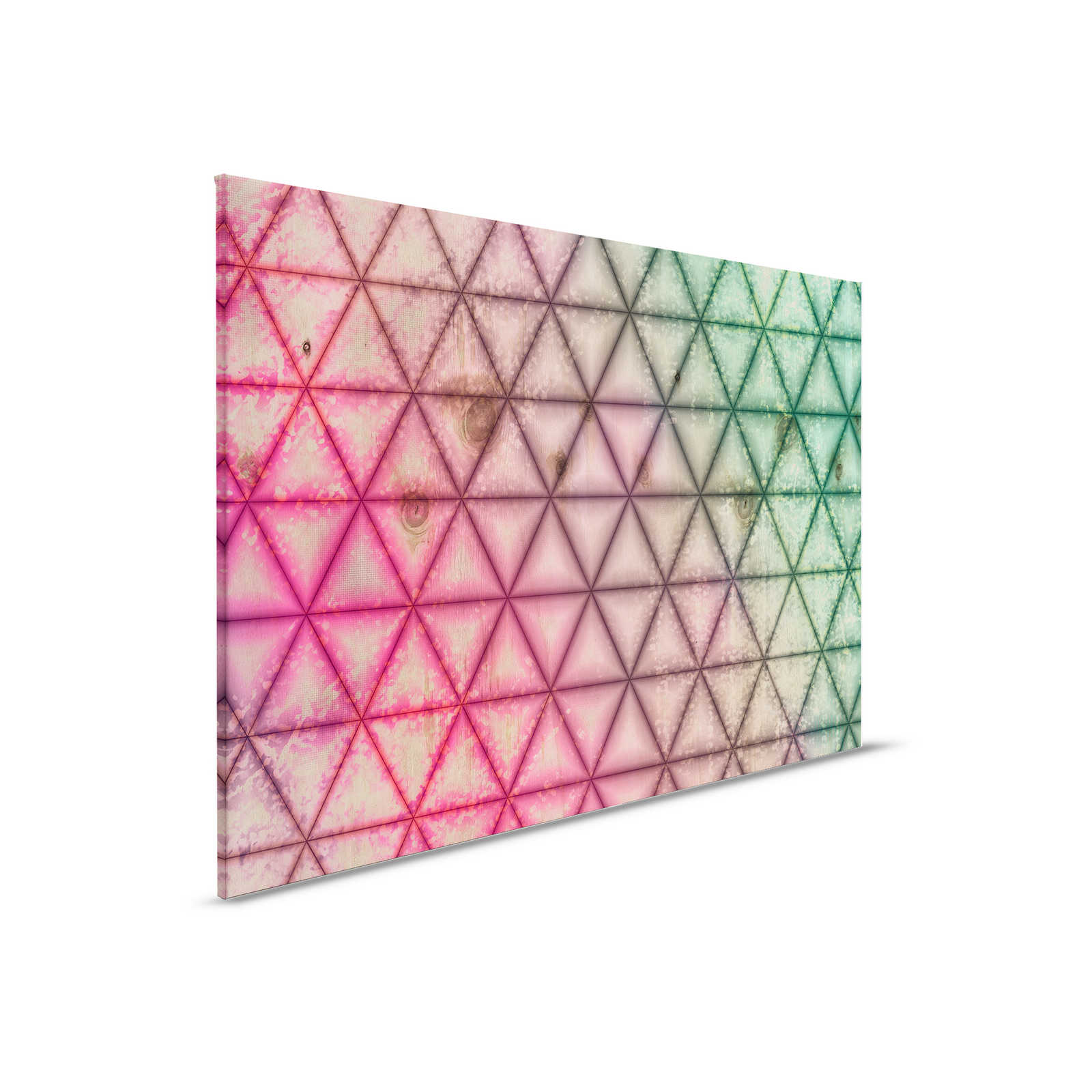         Canvas painting geometric triangle pattern in wood look | green, pink - 0,90 m x 0,60 m
    