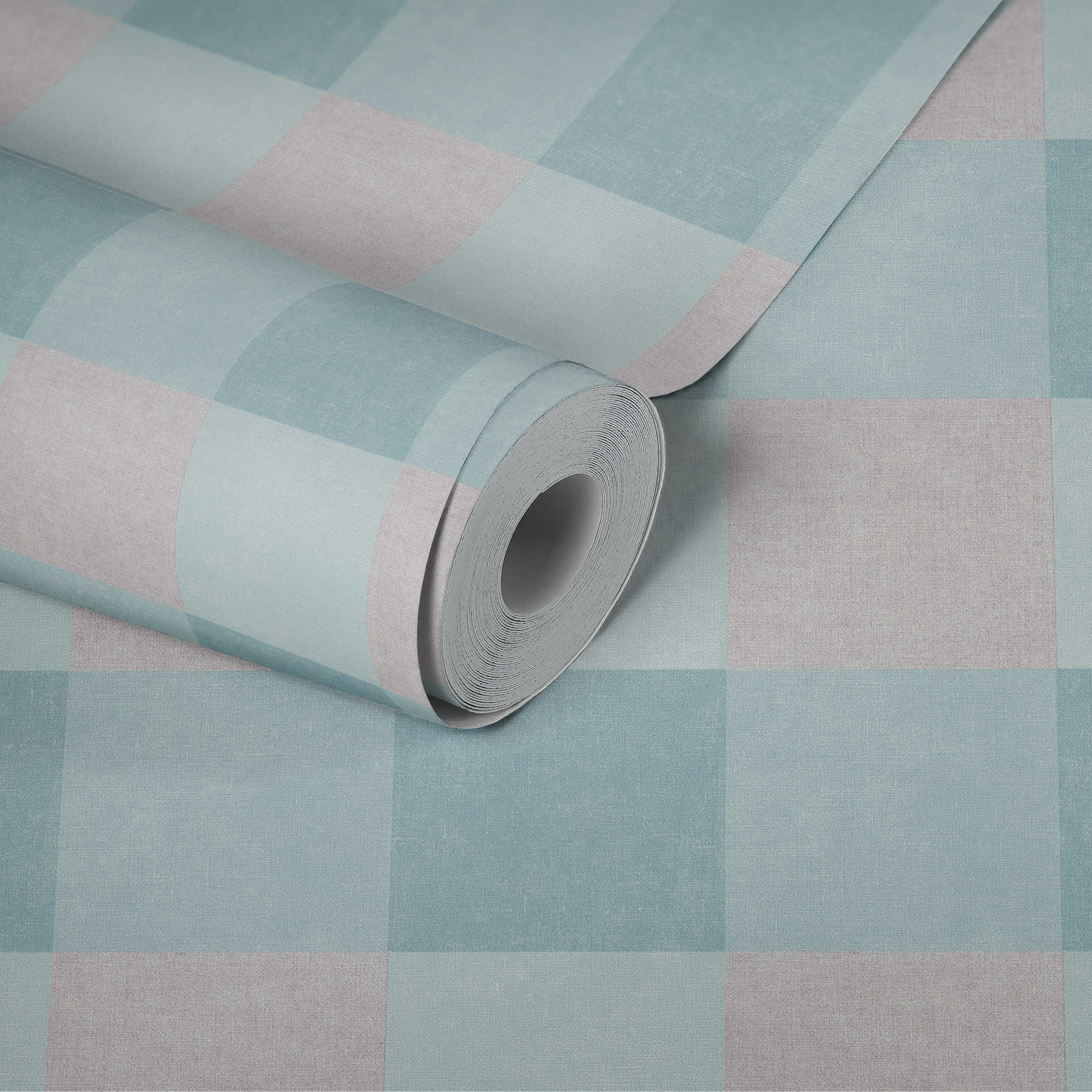             Plaid non-woven wallpaper with linen look - blue, grey
        
