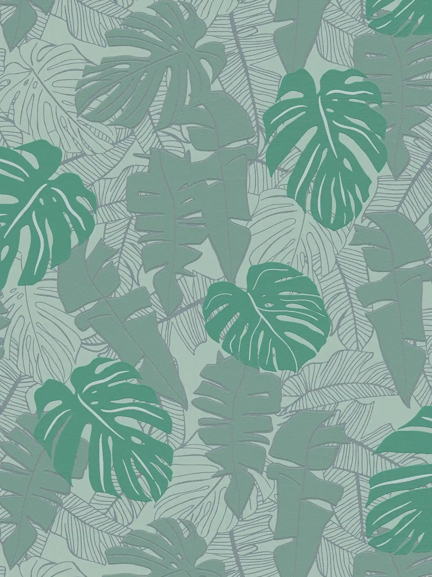 Papel pintado de la selva con patrón brillante - verde, metálico
