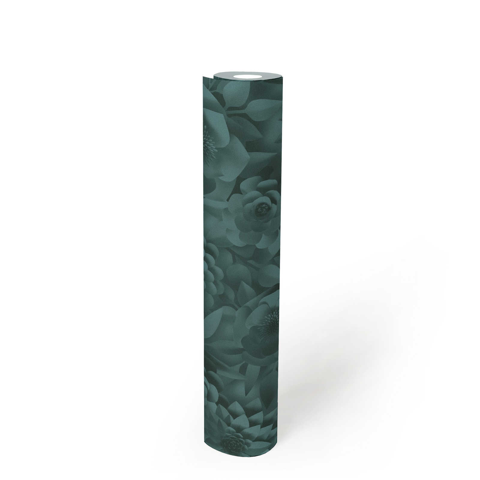             3D wallpaper with paper flowers, graphic floral pattern - green
        