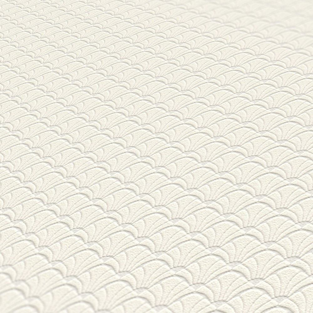             Papier peint motifs structurés en filigrane sur le thème des coquillages - crème, blanc
        