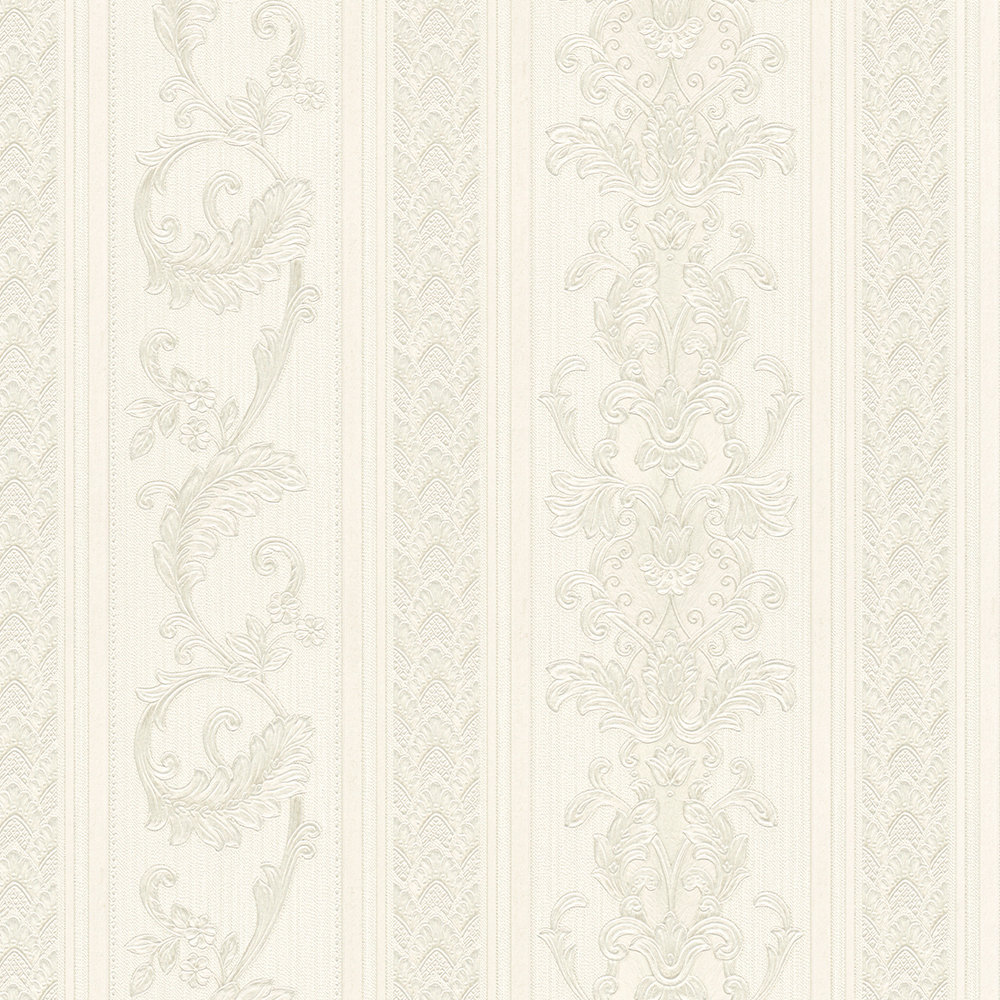             Papel pintado Diseño de rayas opulento con adornos - crema, gris
        