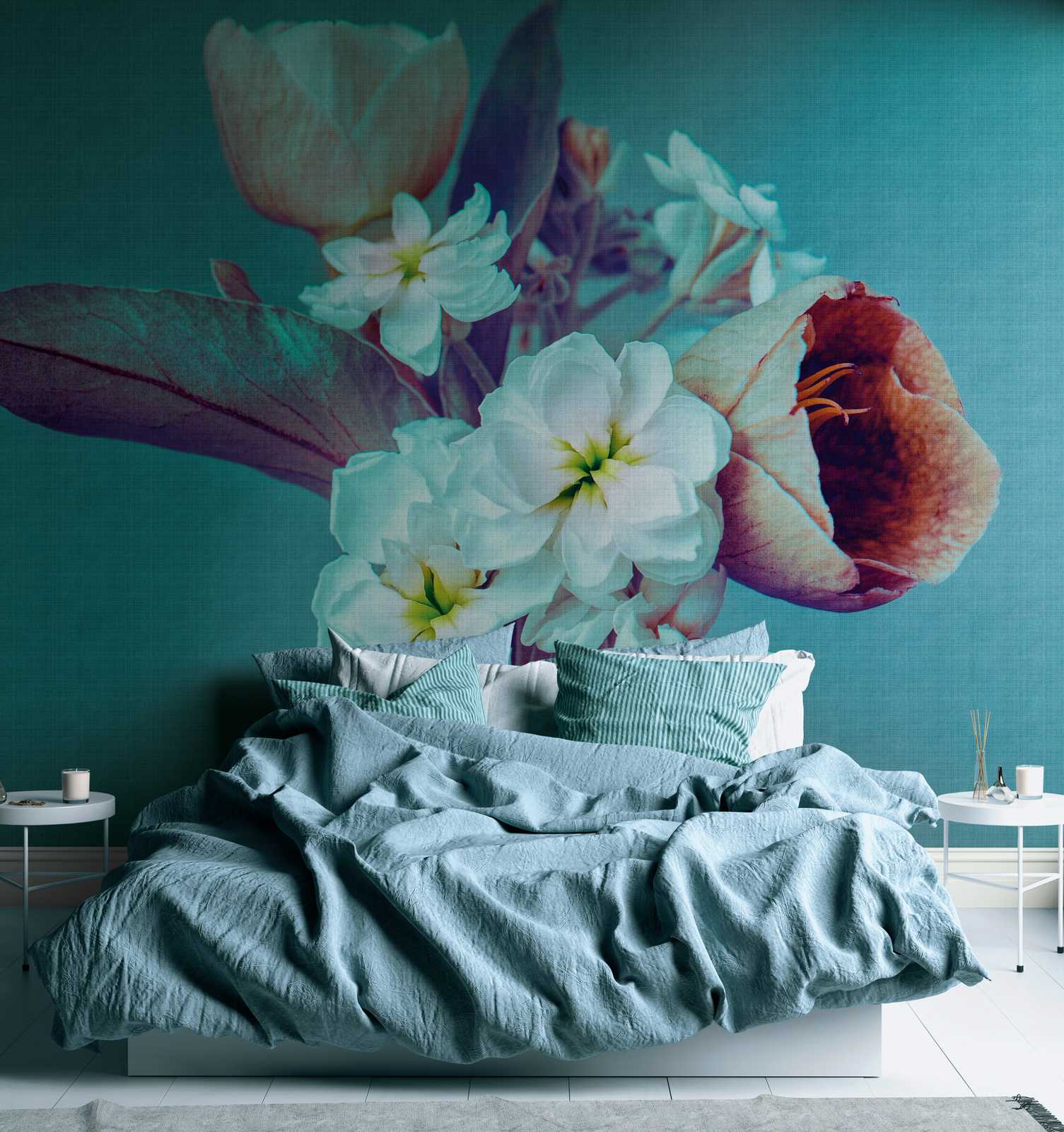             behang-noviteit | bloemen motief behang XXL bloemen, turquoise
        