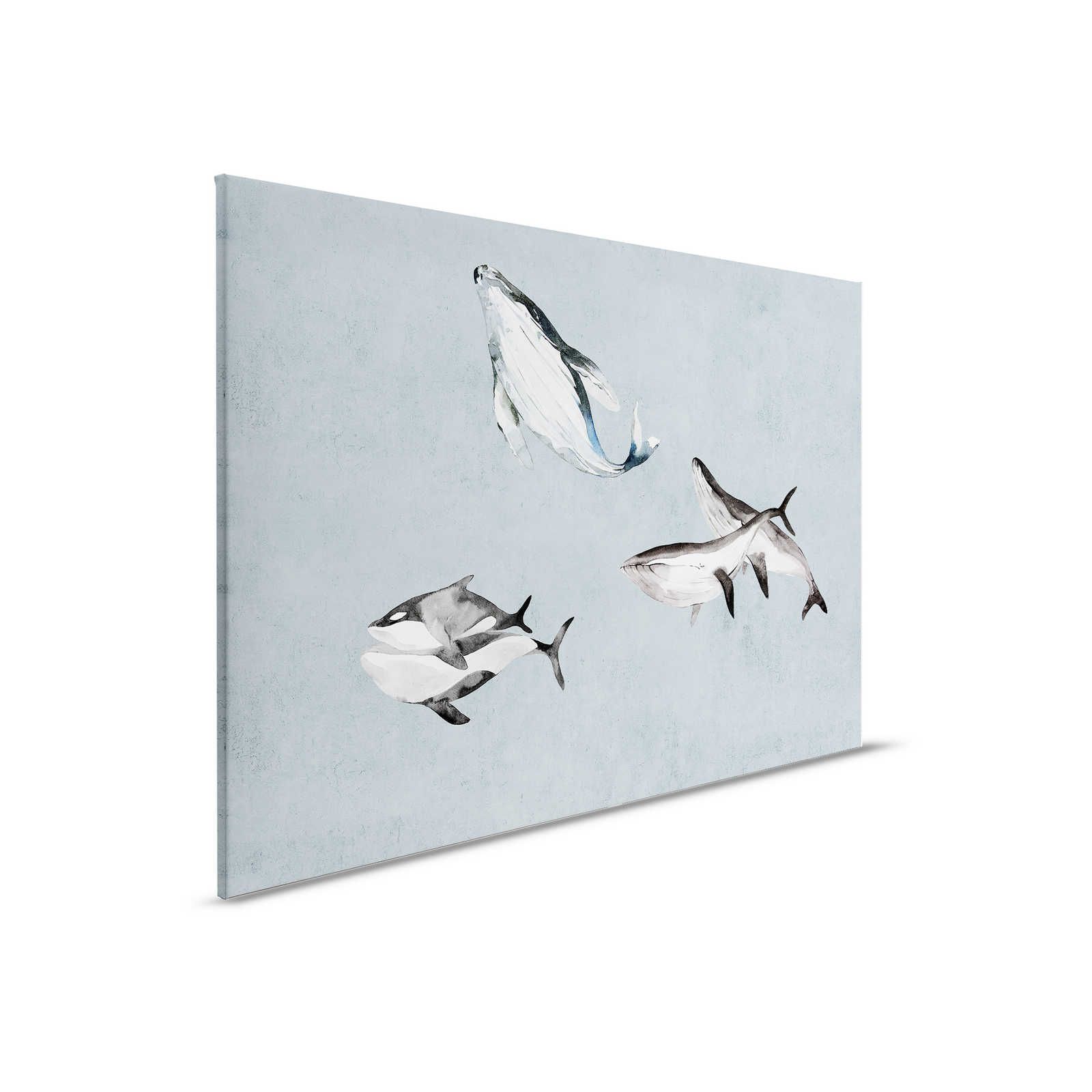 Oceans Five 2 - Canvas schilderij Walvissen onder water Aquarel - 0,90 m x 0,60 m
